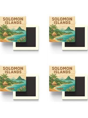 İberk Solomon Adaları - Solomon Islands - Paper Cut Art - 4 Adet - Baskılı Buzdolap Magneti Kare - 9x9 cm