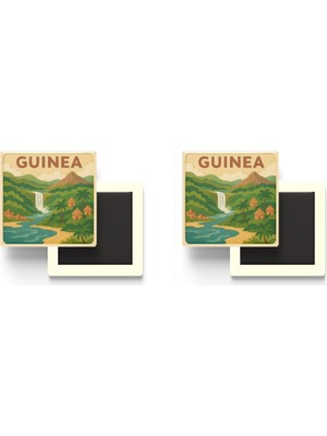 İberk Gine - Guinea - Paper Cut Art - 2 Adet - Baskılı Buzdolap Magneti Kare - 9x9 cm