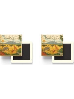 İberk Kenya - Kenya - Paper Cut Art - 2 Adet - Baskılı Buzdolap Magneti Kare - 9x9 cm