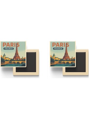 İberk Paris Fransa - Eyfel Kulesi - 2 Adet - Baskılı Buzdolabı Magneti 9x9 cm