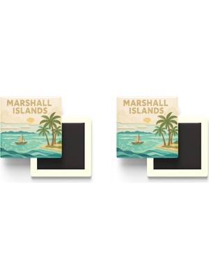 İberk Marshall Adaları - Marshall Islands - Paper Cut Art - 2 Adet - Baskılı Buzdolap Magneti Kare - 9x9 cm