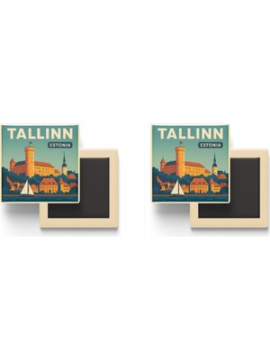 İberk Tallinn Estonya - Toompea Kalesi - 2 Adet - Baskılı Buzdolabı Magneti 9x9 cm