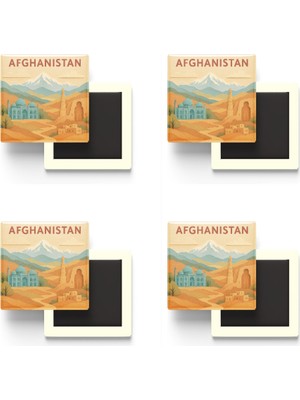 İberk Afganistan - Afghanistan - Paper Cut Art - 4 Adet - Baskılı Buzdolap Magneti Kare - 9x9 cm