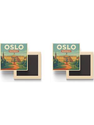 İberk Oslo Norveç - Kraliyet Sarayı - 2 Adet - Baskılı Buzdolabı Magneti 9x9 cm