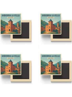 İberk Andorra La Vella Andorra - Casa De La Vall (Meclis Binası) - 4 Adet - Baskılı Buzdolabı Magneti 9x9 cm