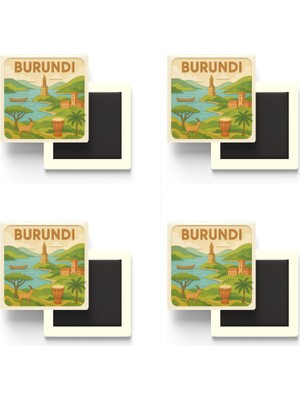 İberk Burundi - Burundi - Paper Cut Art - 4 Adet - Baskılı Buzdolap Magneti Kare - 9x9 cm