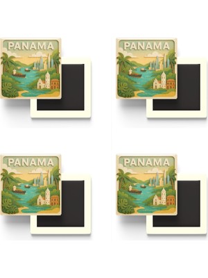 İberk Panama - Panama - Paper Cut Art - 4 Adet - Baskılı Buzdolap Magneti Kare - 9x9 cm