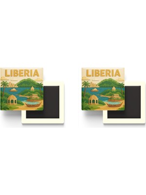 İberk Liberya - Liberia - Paper Cut Art - 2 Adet - Baskılı Buzdolap Magneti Kare - 9x9 cm