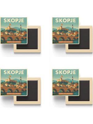İberk Üsküp Kuzey Makedonya - Kale Kalesi - 4 Adet - Baskılı Buzdolabı Magneti 9x9 cm