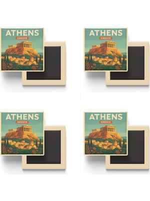 İberk Atina Yunanistan - Akropolis - 4 Adet - Baskılı Buzdolabı Magneti 9x9 cm