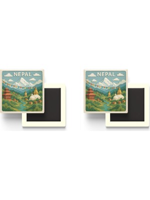 İberk Nepal - Nepal - Paper Cut Art - 2 Adet - Baskılı Buzdolap Magneti Kare - 9x9 cm