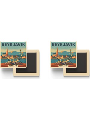 İberk Reykjavik Izlanda - Güneş Yolcusu (Sun Voyager Heykeli) - 2 Adet - Baskılı Buzdolabı Magneti 9x9 cm