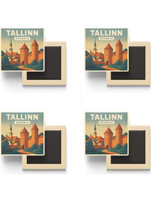 İberk Tallinn Estonya - Eski Şehir Surları - 4 Adet - Baskılı Buzdolabı Magneti 9x9 cm