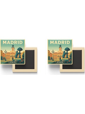 İberk Madrid Ispanya - Puerta Del Sol (Güneş Kapısı) - 2 Adet - Baskılı Buzdolabı Magneti 9x9 cm