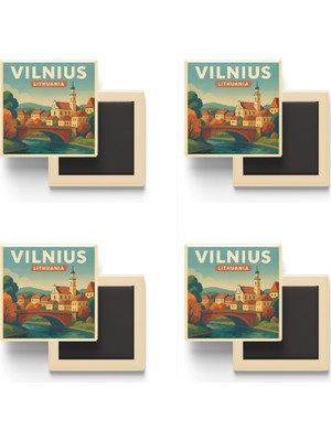 İberk Vilnius Litvanya - Užupis - 4 Adet - Baskılı Buzdolabı Magneti 9x9 cm