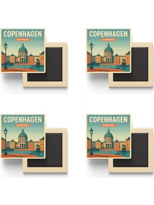 İberk Kopenhag Danimarka - Amalienborg Sarayı - 4 Adet - Baskılı Buzdolabı Magneti 9x9 cm