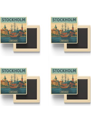 İberk Stockholm Isveç - Vasa Müzesi - 4 Adet - Baskılı Buzdolabı Magneti 9x9 cm