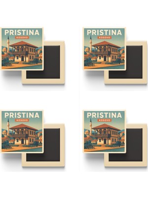 İberk Priştine Kosova - Emin Gjiku Evi - 4 Adet - Baskılı Buzdolabı Magneti 9x9 cm