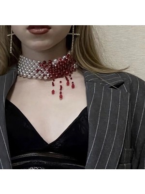 Ravinity Kan Efektli Tasma Kolye Incili Choker Kolye Gotik Kanlı Kolye
