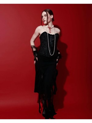Ravinity Kan Efektli Çoklu Inci Kolye Choker Gotik Tarzda Kanlı Kolye