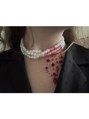 Ravinity Cadılar Bayramı Için Kanlı Kolye 3 Sıra Incili Choker Kolye Kan Damlayan Tasarım Gothic Kolye