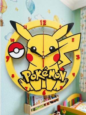 Eosanthe Pokemon Pikachu Esintili Özel Tasarım Çocuk Odası 3D Baskı Pla Quartz Mekanizmalı Duvar Saati - 21X21 cm