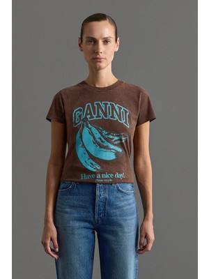 Ganni Gannı Kahve T-Shırt