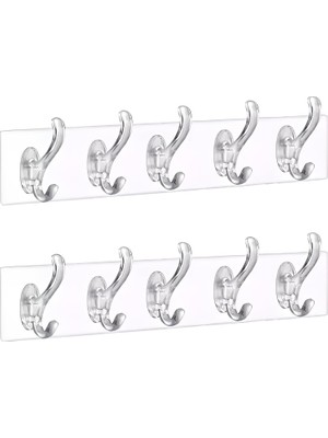 Kawin Aee® 2 Adet Şeffaf Duvar Askısı 5'li Iz Bırakmayan Güçlü Yapışkanlı Askı Kapı Arkası Banyo Mutfak Düzenleyici Kanca Askılık