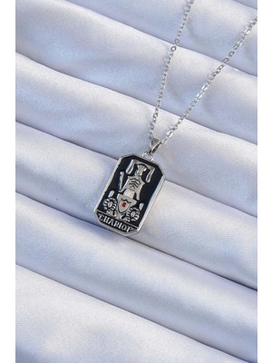 Burada Bulabilirsin 316L Çelik Zincir Gümüş Renk Siyah Mineli Tarot Kolye