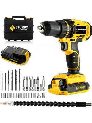 Sturdy Lıon Darbeli Turbo Şarjlı Matkap 27 Parça Uç Setli Hafif ve Taşınabilir Kullanım