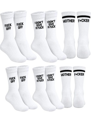 KSB Store Unisex Beyaz Yazılı Çorap Esprili Sloganlı Uzun Soket Günlük Spor Rahat 6lı Eğlenceli Şık Hediye Set