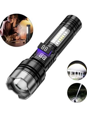 Kawin Xo+Simple+Is+Beauty XO-YH20 Dijital Ekranlı Şarj Edilebilir El Feneri | Teleskopik Zoomlu Yüksek Yoğunluklu LED Projektör, 1200MAH Batarya, Kırmızı-Mavi Acil Durum Flaşı | Kamp ve Outdoor Tipi Taşınab