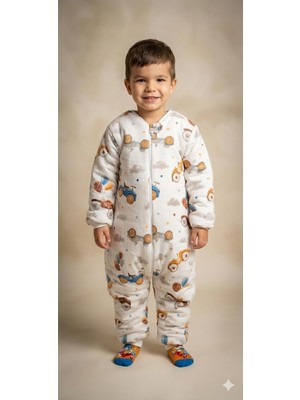 Kollu Elyaflı 2.5 Tog Uyku Tulumu, %100 Doğal Pamuk, Çift Kat Pazen, Unisex, 6-12 Ay, Ekru