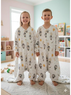 Kollu Uyku Tulumu, %100 Doğal Pamuk, Çift Kat Pazen, Unisex, 1.0 Tog, 20-24°c, Ekru, 0-6 Ay