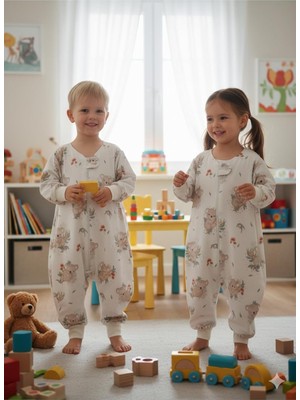 Kollu Uyku Tulumu, %100 Doğal Pamuk, Çift Kat Pazen Kumaş, Unisex, 6-12 Ay, Bej