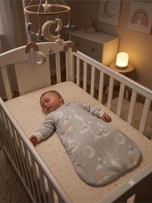 Kollu Ayaksız Uyku Tulumu, %100 Organik Pamuk, 0-18 Ay, Gri