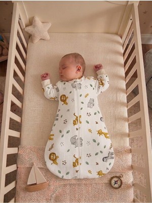 Kollu Yazlık Tek Kat Müslin Uyku Tulumu, 0-12 Ay, 0.5 Tog, %100 Pamuk, Sarı