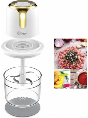 Burada Bulabilirsin USB To Type-C Şarjlı Mini 3 Bıçaklı Gold Blender Rondo Gıda Doğrayıcı 1.2lt=mika Kristal Hazne KC-8221