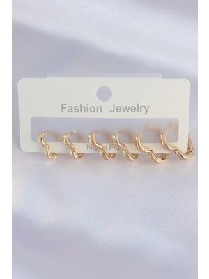 Hubrendy Bez Pirinç Gold Renk Kalp Model Küpe Seti