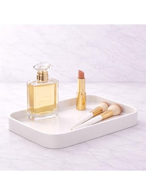 Vera Concept Store Dekoratif Dikdörtgen Tepsi 22X15 cm – Banyo Organizer, Sabunluk ve Kozmetik Düzenleyici, Tezgah Üstü Mini Organizer (Beyaz)