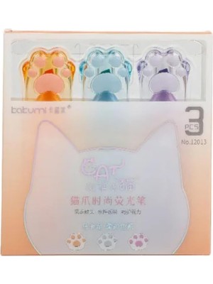 Vera Concept Store Kawaii Kedi Pati Fosforlu Kalem Seti, 3'lü, Çok Renkli, Kırtasiye