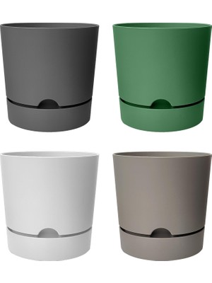 Vera Concept Store 4 Adet Begonya Saksı Tabaklı Drenajlı Mat Plastik Çiçek Saksısı (Karışık, 9 Litre)