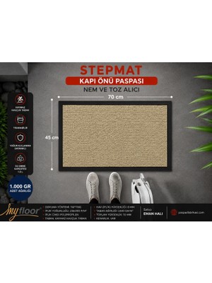 Vera Concept Store Nem Alıcı Toz Tutucu Çamur Sıyırıcı Pvc Taban ve Pvc Bordürlü Velür Dokulu Bej Halılı Yapay Coco Kapı Önü Paspası