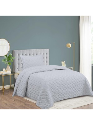 Vera Concept Store Milena Tek Kişilik Yatak Örtüsü Seti 180X240CM - Volanlı YASTIKLI%100 Polyester Zarif Tasarım Gri Nevresim Takımı