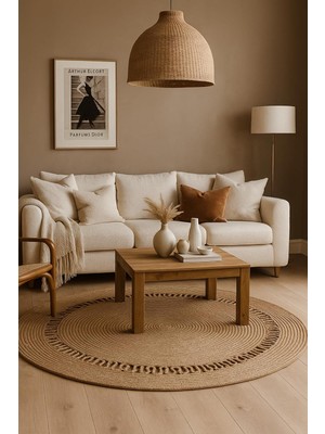 Vera Concept Store Trikotlu Bohem Tarzı Yuvarlak Jüt Kilim Bej 100 x 100