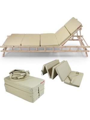 Vera Concept Store Katlanır Şezlong Minderi 180X60X5 cm Çantalı Su Itici Plaj ve Kamp Minderi Foldpack Bej