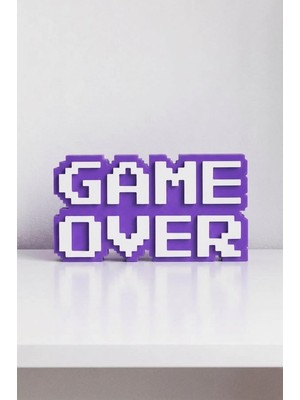 Vera Concept Store Retro Game Over 8-Bit Kabartmalı Dekoratif Obje - Masaüstü ve Duvar Süsü - Oyuncu Odası Dekorasyonu, Gaming Setup Aksesuarı, Gamer Hediyesi (Mor-Beyaz