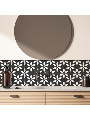 Vera Concept Store Fayans Çıkartması, Siyah Çiçek Kendinden Yapışkanlı Yapışkan Yer Karosu Transferi Banyo Mutfağı Için, Sıçrayan Sırtlı, Soyulabilir ve Yapıştır Vinil Z