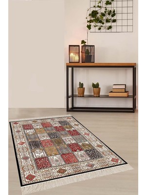 Vera Concept Store Pelangi Kırkyama Patchwork Desenli Etnik Dijital Baskı Yıkanabilir Kaymaz Taban Salon Halı ve Yollu, Koyu Kahverengi 80 x 300