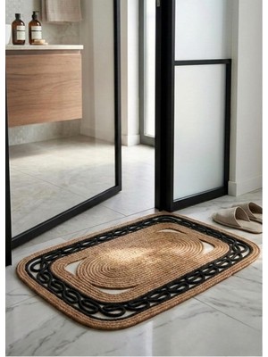 Vera Concept Store Modern Zincir Desenli Kapı Önü Banyo ve Balkon Paspası Çift Taraflı Yüksek Trafikli Iç ve Dış Mekan Giriş Paspası Klozet Önü Paspası (Hasır-Siyah, 60X